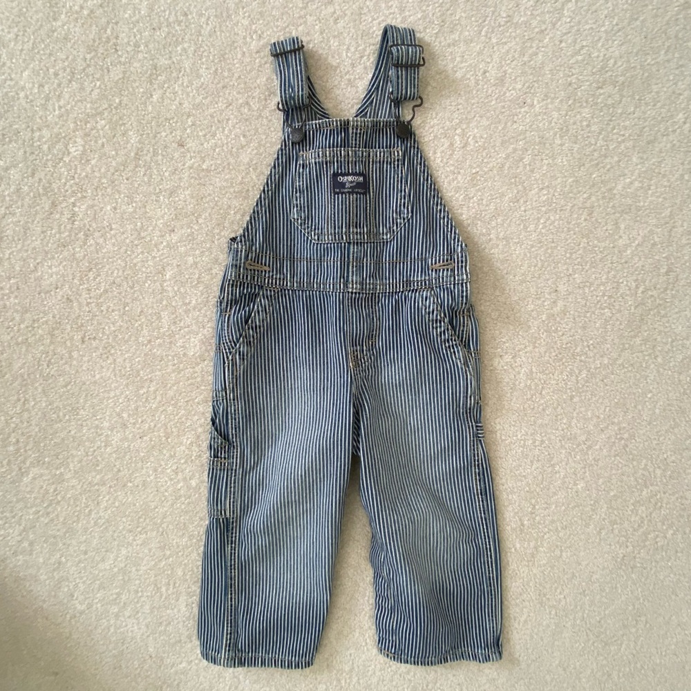Gently used Oshkosh B’Gosh striped overalls size 24 months